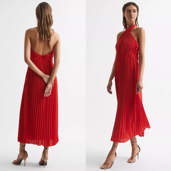 Reiss Dresses & Skirts - Reiss Roya Halter Neck Pleated Dress Red Size US-10 women party dress